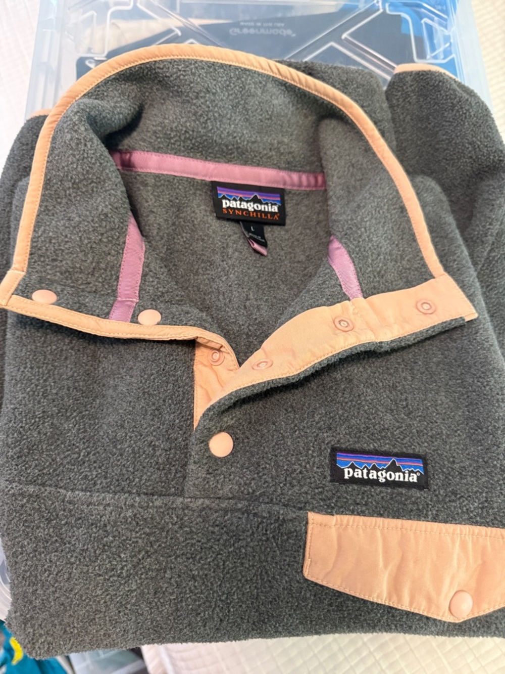 Patagonia Women’s Synchilla Fleece Pullover Jacket - Gray with Peach Trim